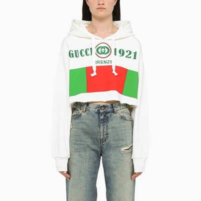 Shop Gucci White Crop Hoodie With Print
