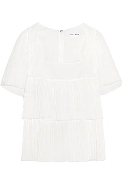 Shop Sonia Rykiel Tiered Plissé-cotton Top