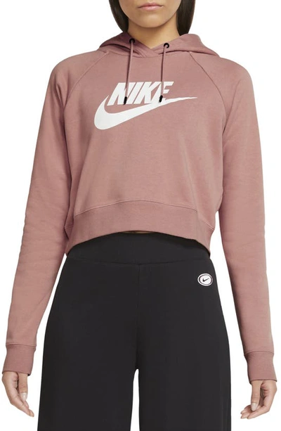 Shop Nike Sportswear Essential Crop Hoodie In Rose Whisper/ White