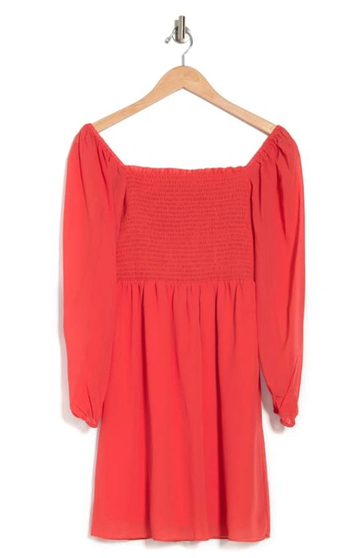 Shop Tash And Sophie Smock Chiffon Long Sleeve Dress In Coral