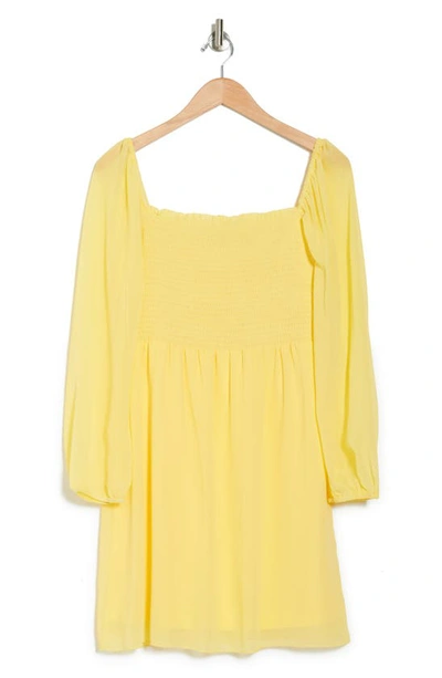 Shop Tash And Sophie Smock Chiffon Long Sleeve Dress In Yellow