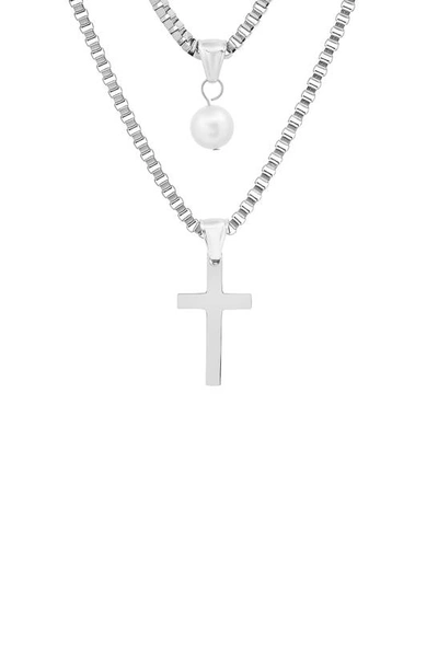 Shop Hmy Jewelry Double Row Cross Necklace In Metallic