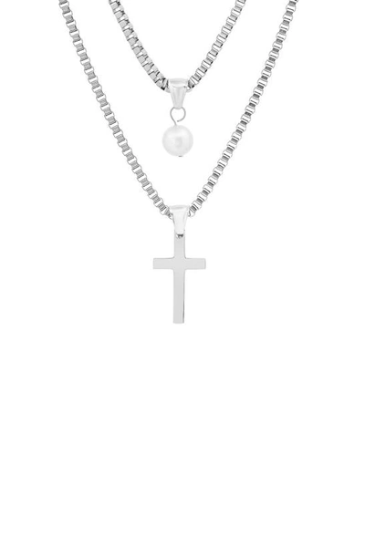 Shop Hmy Jewelry Double Row Cross Necklace In Metallic