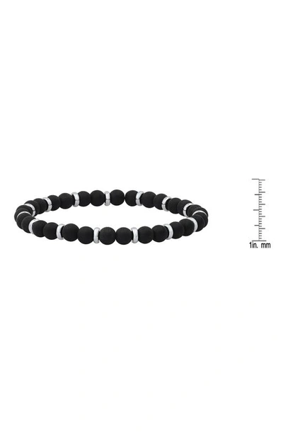 Hmy Jewelry Black Lava Stone & Stainless Steel Bracelet In Black/ Metallic