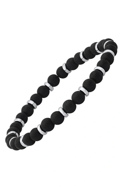 Hmy Jewelry Black Lava Stone & Stainless Steel Bracelet In Black/ Metallic