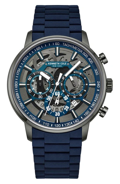 Shop Kenneth Cole Dress Sport Chronograph Silicone Strap Watch, 44mm In Blue