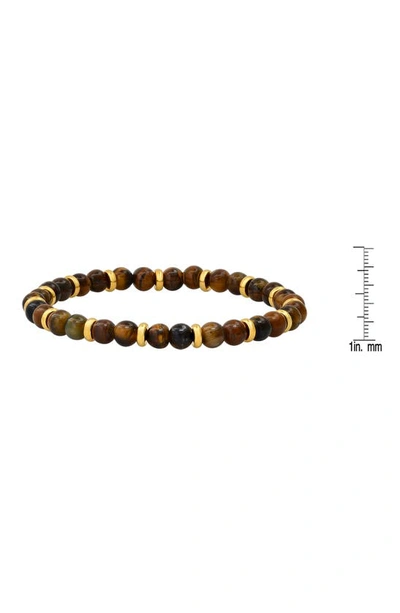 Hmy Jewelry 18k Gold Plated Tiger's Eye Beaded Stretch Bracelet In Brown/ Yellow
