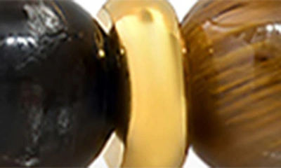 Hmy Jewelry 18k Gold Plated Tiger's Eye Beaded Stretch Bracelet In Brown/ Yellow