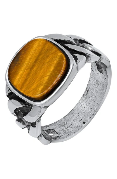Shop Hmy Jewelry Stainless Steel Tiger's Eye Statement Ring In Metallic