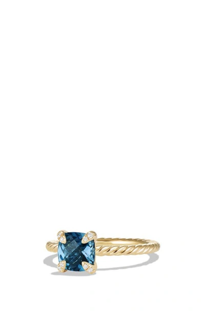 Shop David Yurman 'châtelaine' Ring With Diamonds In Gold/ Hampton Blue Topaz