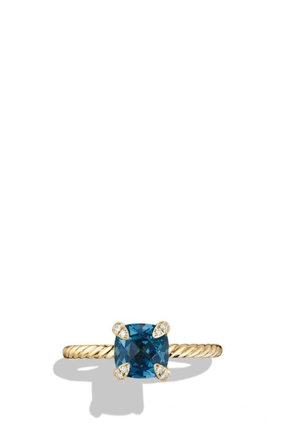 Shop David Yurman 'châtelaine' Ring With Diamonds In Gold/ Hampton Blue Topaz