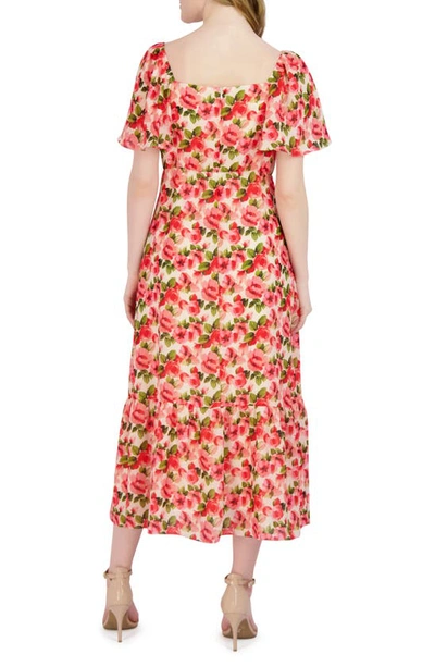 Shop Julia Jordan Flutter Sleeve Ruffle Hem Maxi Dress In Ivory Multi