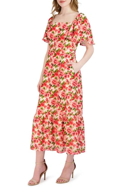 Shop Julia Jordan Flutter Sleeve Ruffle Hem Maxi Dress In Ivory Multi