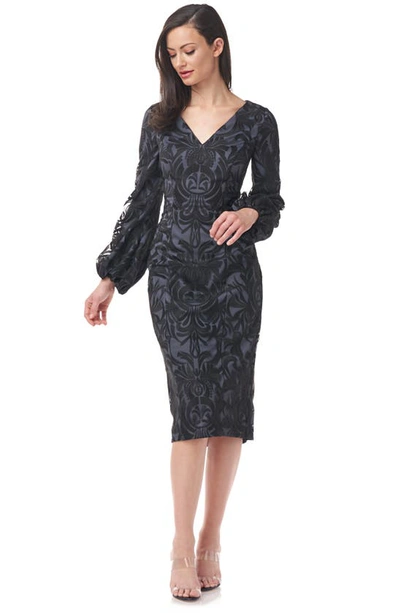 Shop Js Collections Lela Blouson Sleeve Cocktail Dress In Black/ Gunmetal