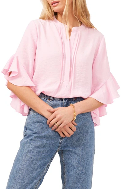 Shop Vince Camuto Ruffle Sleeve Split Neck Blouse In Pink Horizon