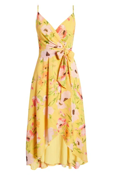 Shop Vince Camuto Floral High-low Chiffon Dress In Yellow