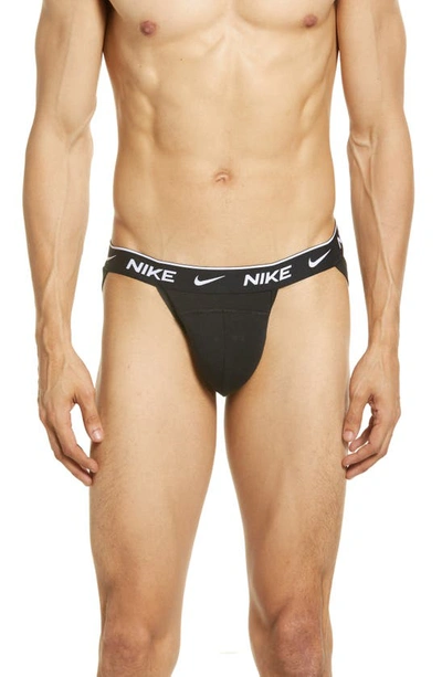 Shop Nike 3-pack Dri-fit Essential Stretch Cotton Jockstraps In Black