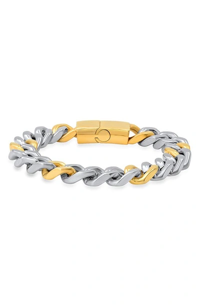 Shop Hmy Jewelry Two-tone Stainless Steel Curb Chain Bracelet In Two Tone