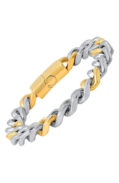 Shop Hmy Jewelry Two-tone Stainless Steel Curb Chain Bracelet In Two Tone