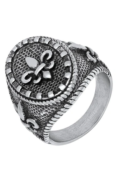 Shop Hmy Jewelry Stainless Steel Oxidized Fleur De Lis Statement Ring In Metallic