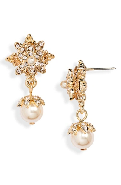 Shop Marchesa Imitation Pearl & Rhinestone Drop Earrings In Gold/blush/silk