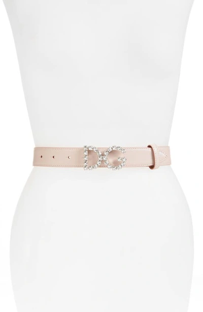 Shop Dolce & Gabbana Crystal Buckle Leather Belt In Rosa Tenue