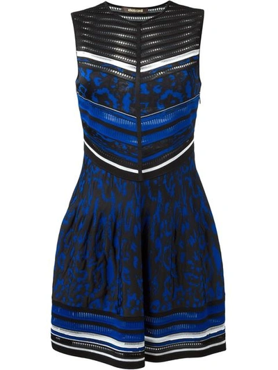 Roberto Cavalli Sleeveless Jacquard Fit-and-flare Dress In Black/ Blue/ White
