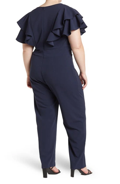 By Design Nova Flutter Sleeve Scuba Crepe Jumpsuit In Navy Blazer