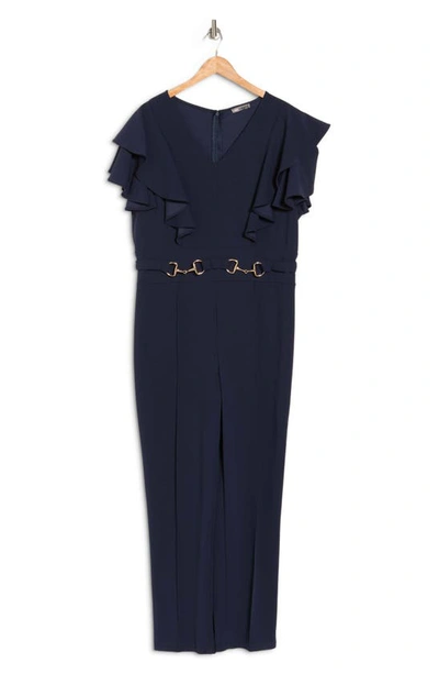 By Design Nova Flutter Sleeve Scuba Crepe Jumpsuit In Navy Blazer