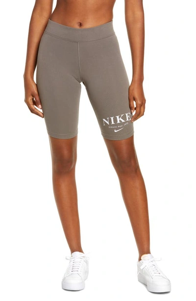 Shop Nike Sportswear Knit Bike Shorts In Cave Stone/white