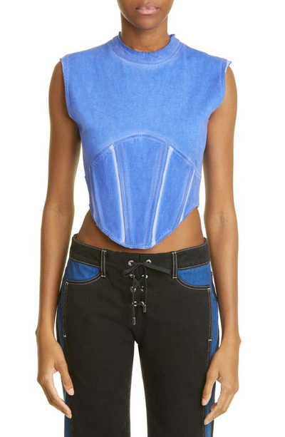 Shop Dion Lee Space Dye Cotton Jersey Corset Top In Marine
