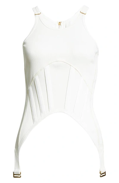 Shop Dion Lee Ribbed Stretch Organic Cotton Corset Tank In Ivory