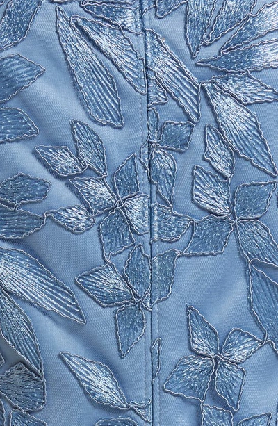 Shop Tadashi Shoji Embroidered Off The Shoulder Midi Dress In Blue Stone