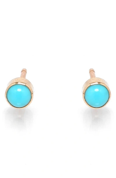 Zoë Chicco 14k Yellow Gold And Bezel Turquoise Stud Earrings In Turquoise