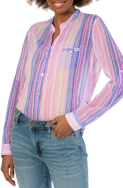 Shop Kut From The Kloth Jasmine Chiffon Button-up Shirt In Colmar Stripe Orchid