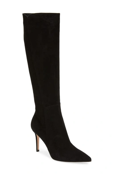 Shop Gianvito Rossi Corinne Pointed Toe Knee High Boot In Black Suede