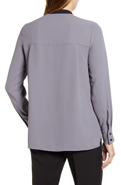 Shop Anne Klein Tie Neck Blouse In Zinc