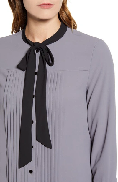 Shop Anne Klein Tie Neck Blouse In Zinc