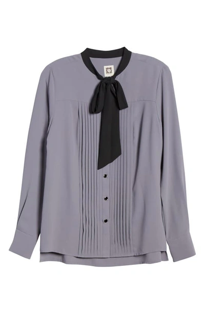 Anne Klein Tie Neck Blouse In Zinc