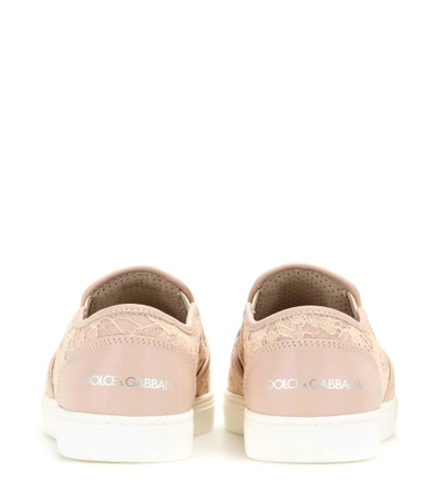 Shop Dolce & Gabbana Lace Slip-on Sneakers In Pink
