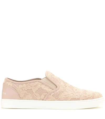 Shop Dolce & Gabbana Lace Slip-on Sneakers In Pink