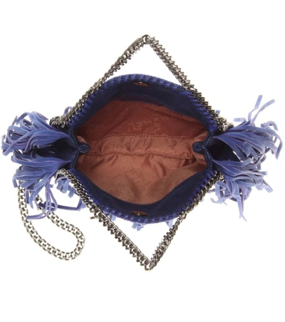 Shop Stella Mccartney Falabella Mini Fringed Shoulder Bag In Llue