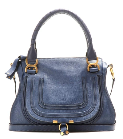 Chloé Marcie Medium Leather Tote In Royal Navy