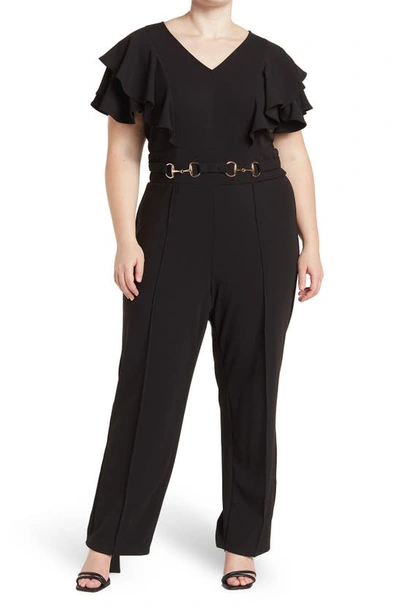 By Design Nova Flutter Sleeve Scuba Crepe Jumpsuit In Black