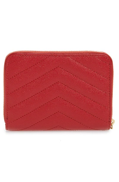 Shop Saint Laurent Monogramme Compact Quilted Zip Around Wallet In Bandana Red