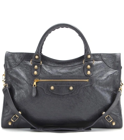 Shop Balenciaga Giant 12 City Leather Tote In Gris Foss.