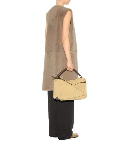 Shop Loewe Puzzle Large Suede Tote In Gold