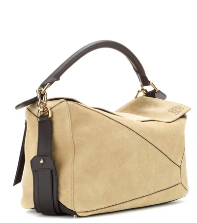 Shop Loewe Puzzle Large Suede Tote In Gold