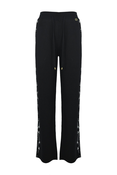 Shop Twinset Pants With Bandana Print In Nero/giglio