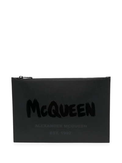Shop Alexander Mcqueen Logo-print Flat-zip Pouch In Black